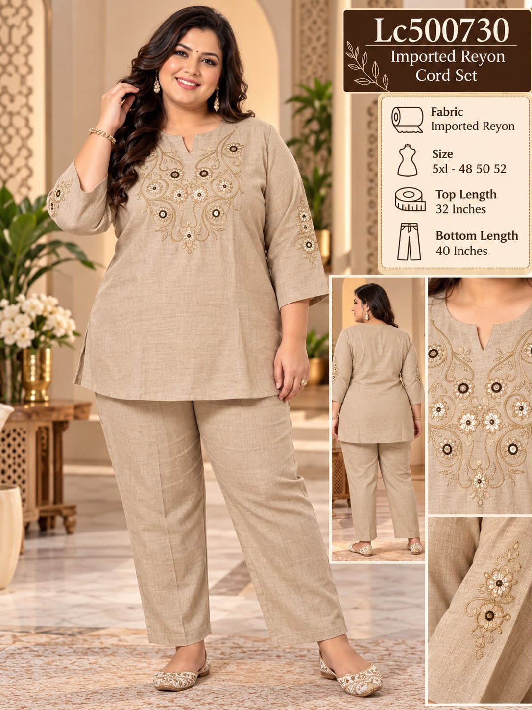 Women's Plus Size Imported Rayon Linen Embroidered Co-Ord Set