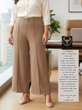 Chic Imported Stretchable Wide-Leg Trousers with Seam Detailing 