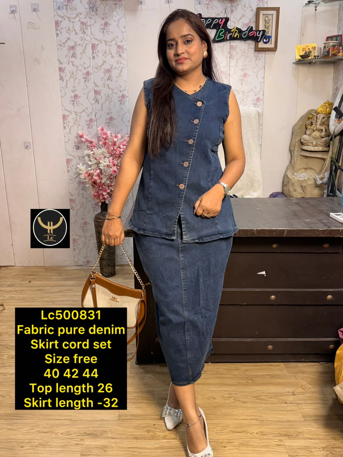 Stylish Pure Denim Asymmetric Skirt Co-Ord Set 