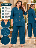 Super Plus Size Imported Rayon Self-Embroidered Two-Piece Set with Front Buttons