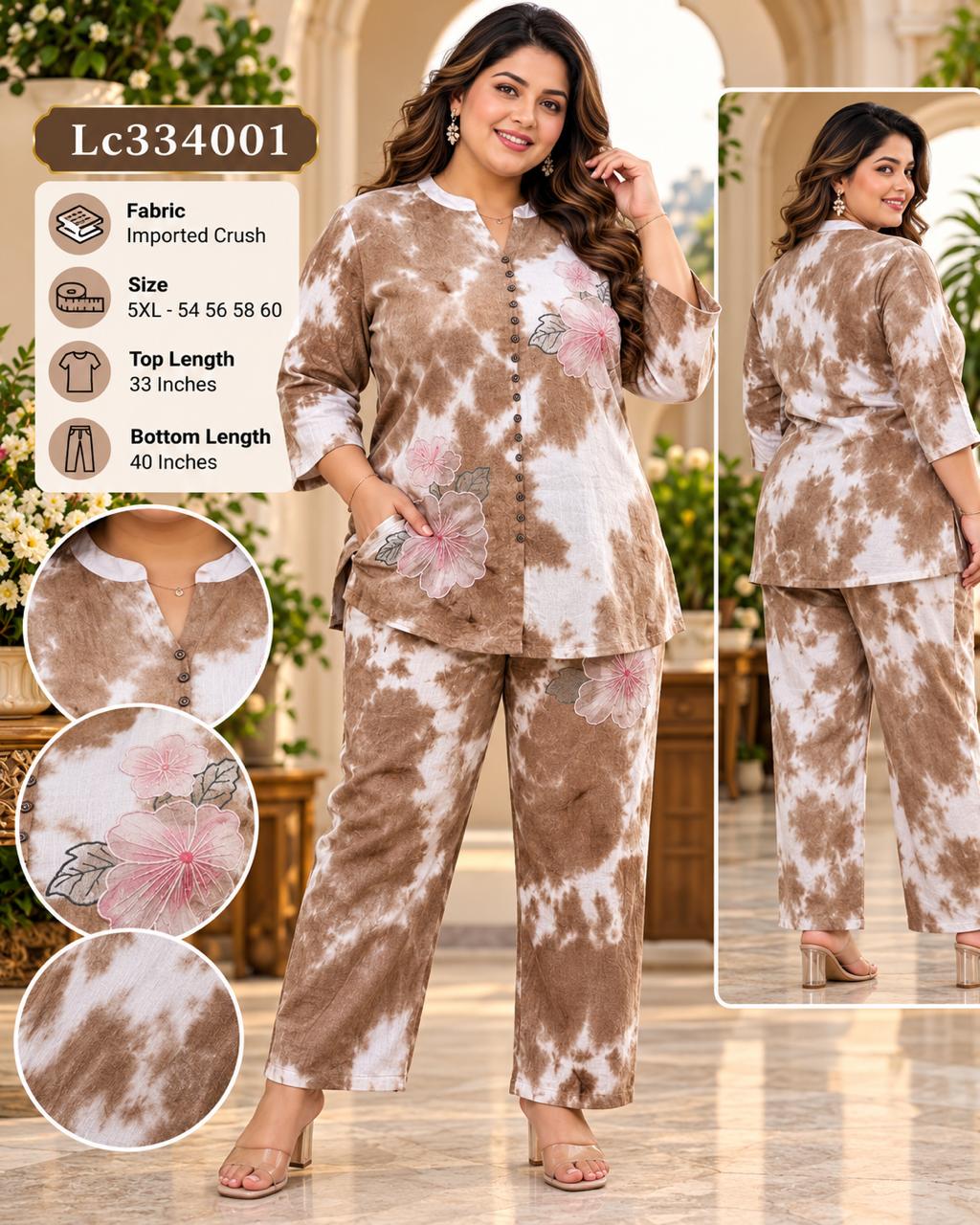 WomenTie-Dye Crush Fabric Co-ord Set with Floral Patches