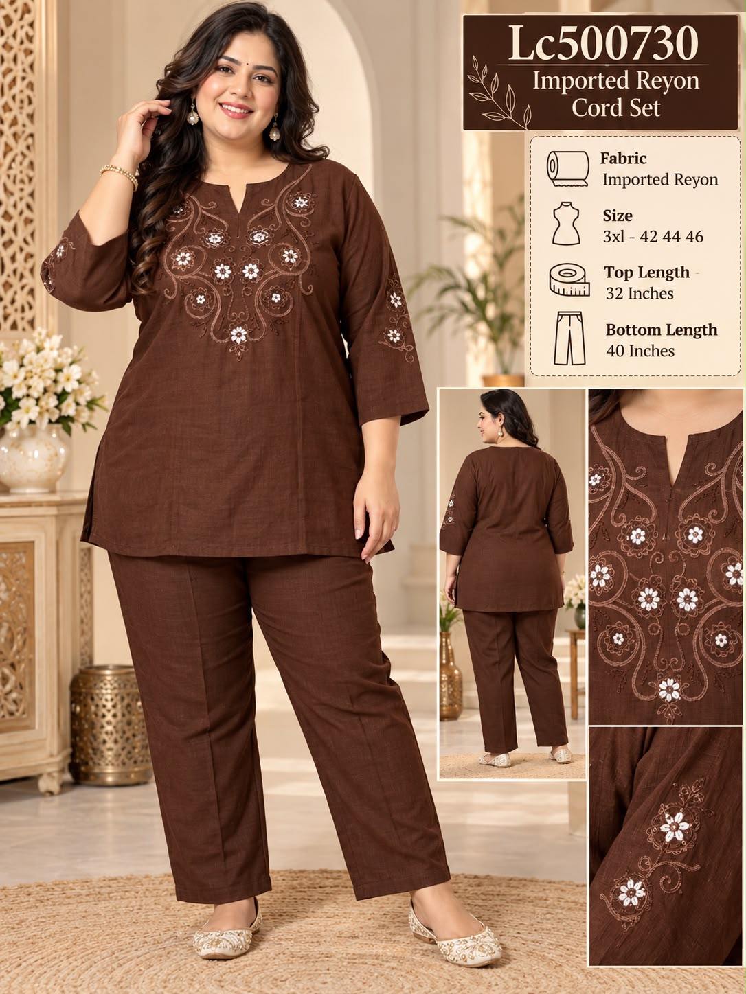 Women's Plus Size Imported Rayon Linen Embroidered Co-Ord Set