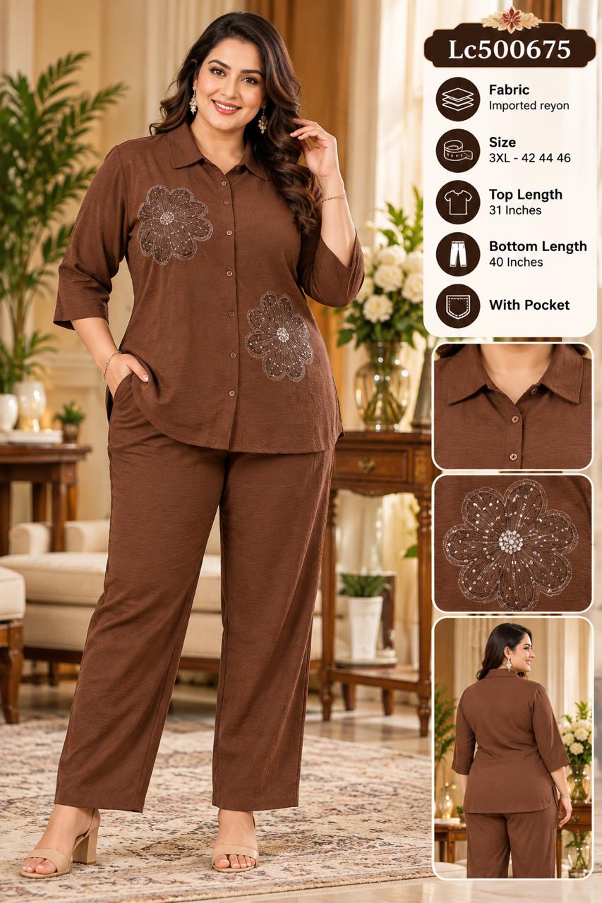 Women's Plus Size Imported Rayon Floral Patch Co-Ord Set