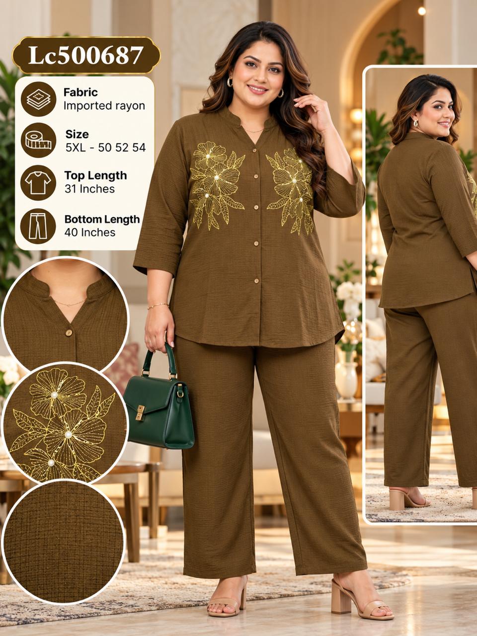 Sunshine Bloom: Vibrant Mustard Rayon Co-ord Set with Dual Floral Embroidery Motifs