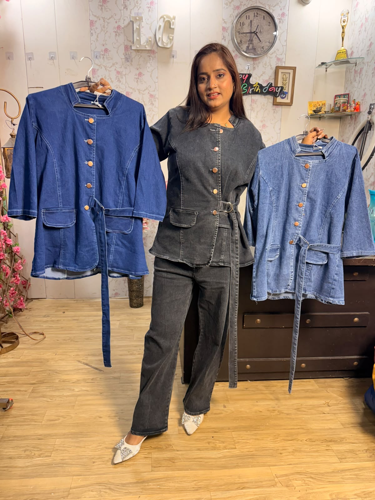 Stylish Belted Denim Co-Ord Set 