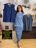 Stylish Pure Denim Asymmetric Skirt Co-Ord Set 