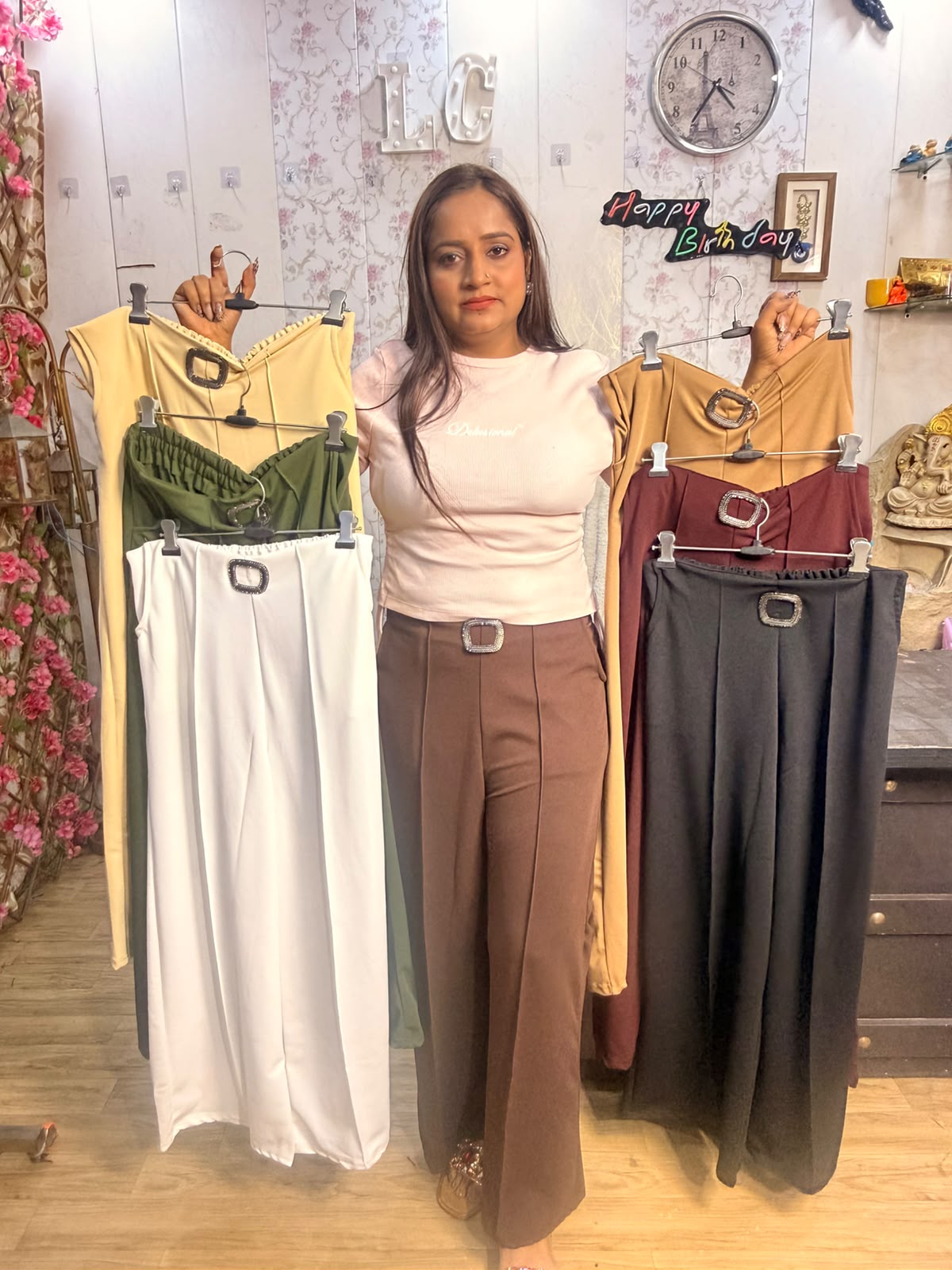 Chic Imported Stretchable Wide-Leg Trousers with Seam Detailing 