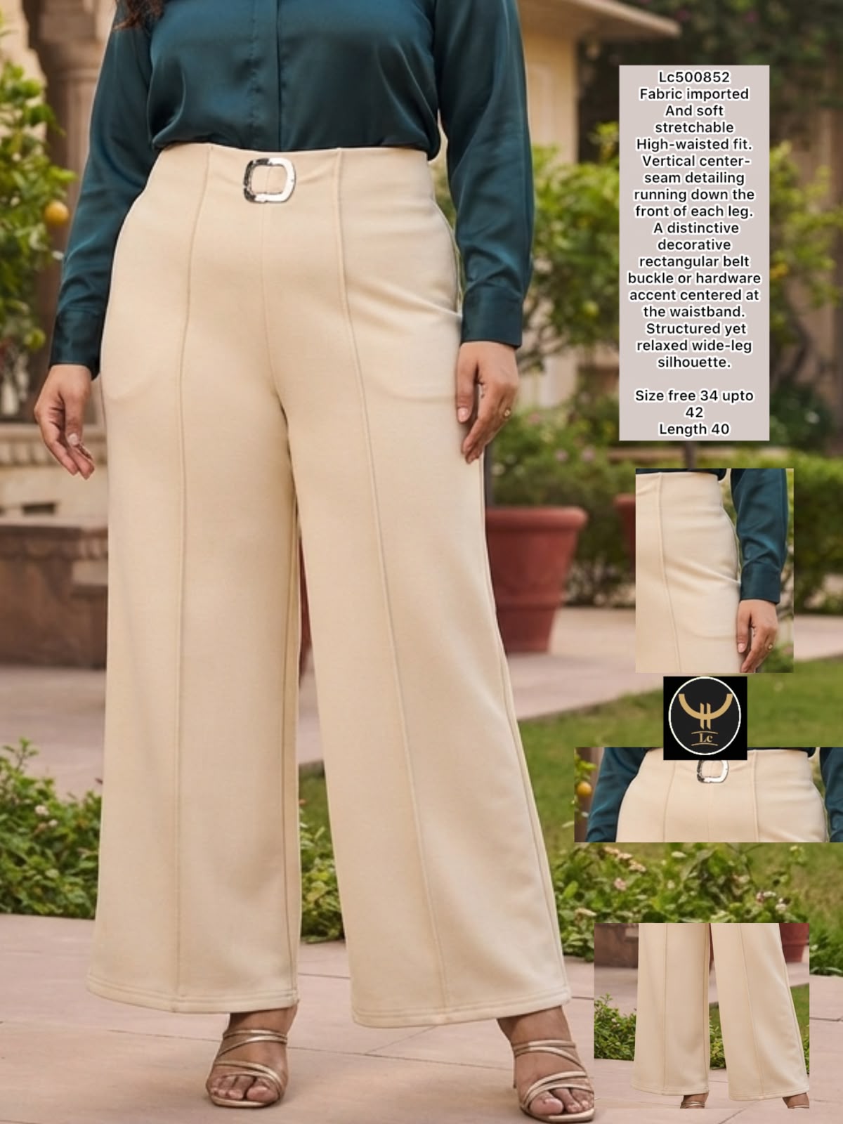 Chic Imported Stretchable Wide-Leg Trousers with Seam Detailing 