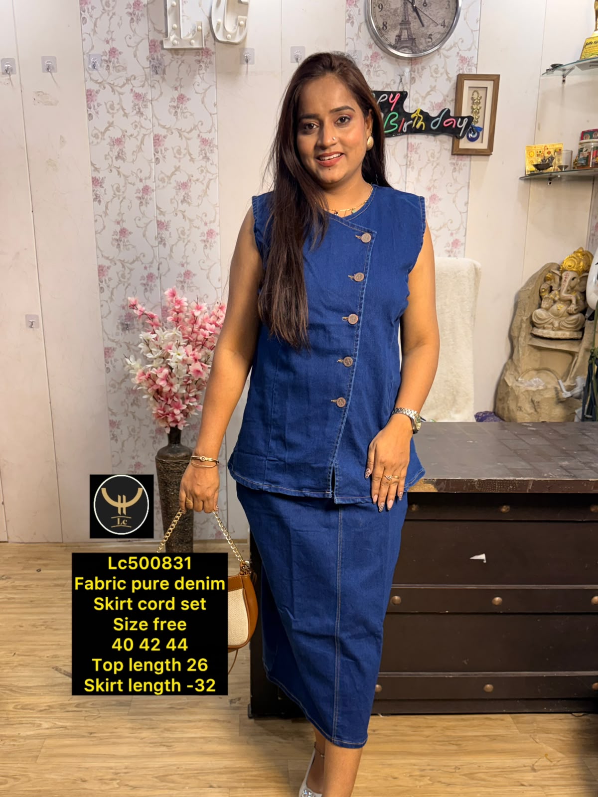 Stylish Pure Denim Asymmetric Skirt Co-Ord Set 