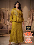 Elegant Power Net Skirt Co-Ord Set with Designer Flower Patch