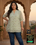 Plus Size Floral Leaf Print Casual Tunic Top / Short Kurti for Women