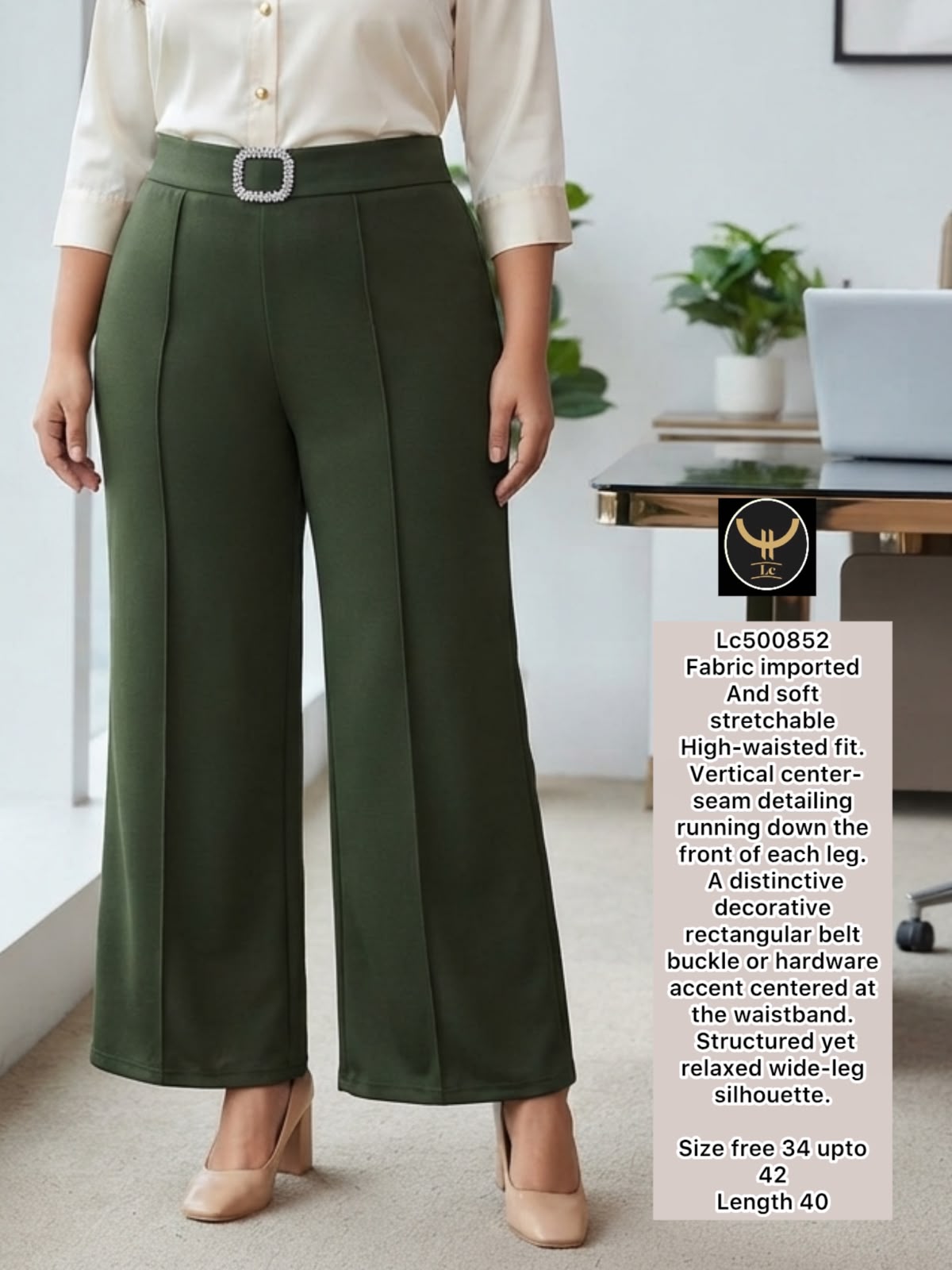 Chic Imported Stretchable Wide-Leg Trousers with Seam Detailing 