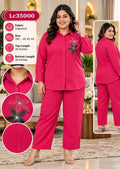 Women Rani Pink Imported 2-Piece Co-ord Set with Stone Patch Work