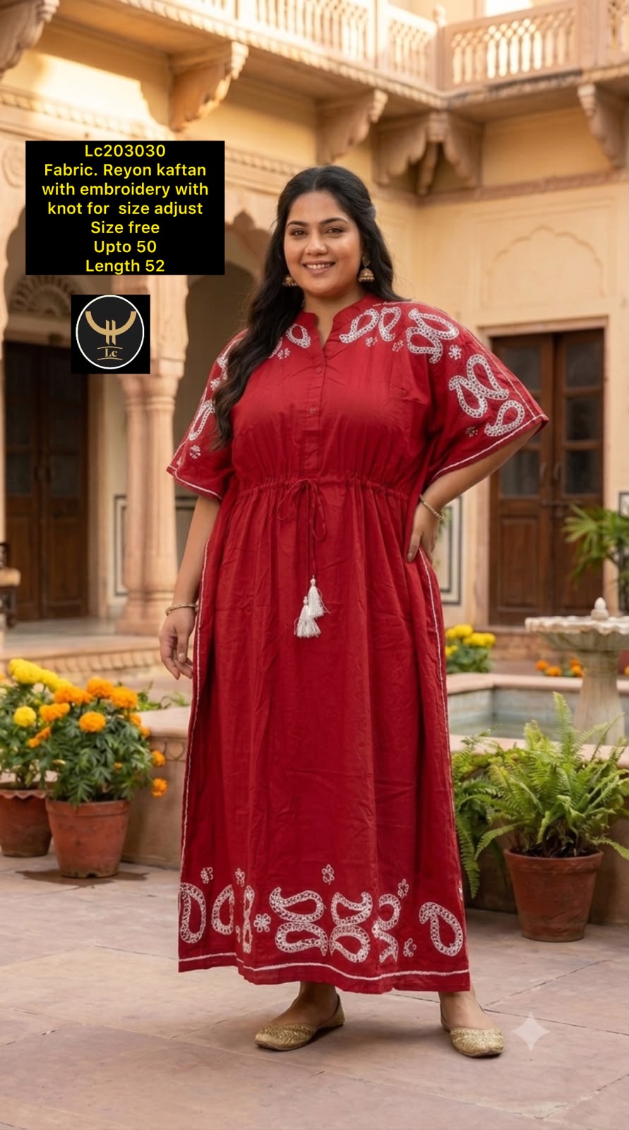 Rayon Kashmiri Embroidered V-Neck Nighty / Loungewear Kaftan Dress