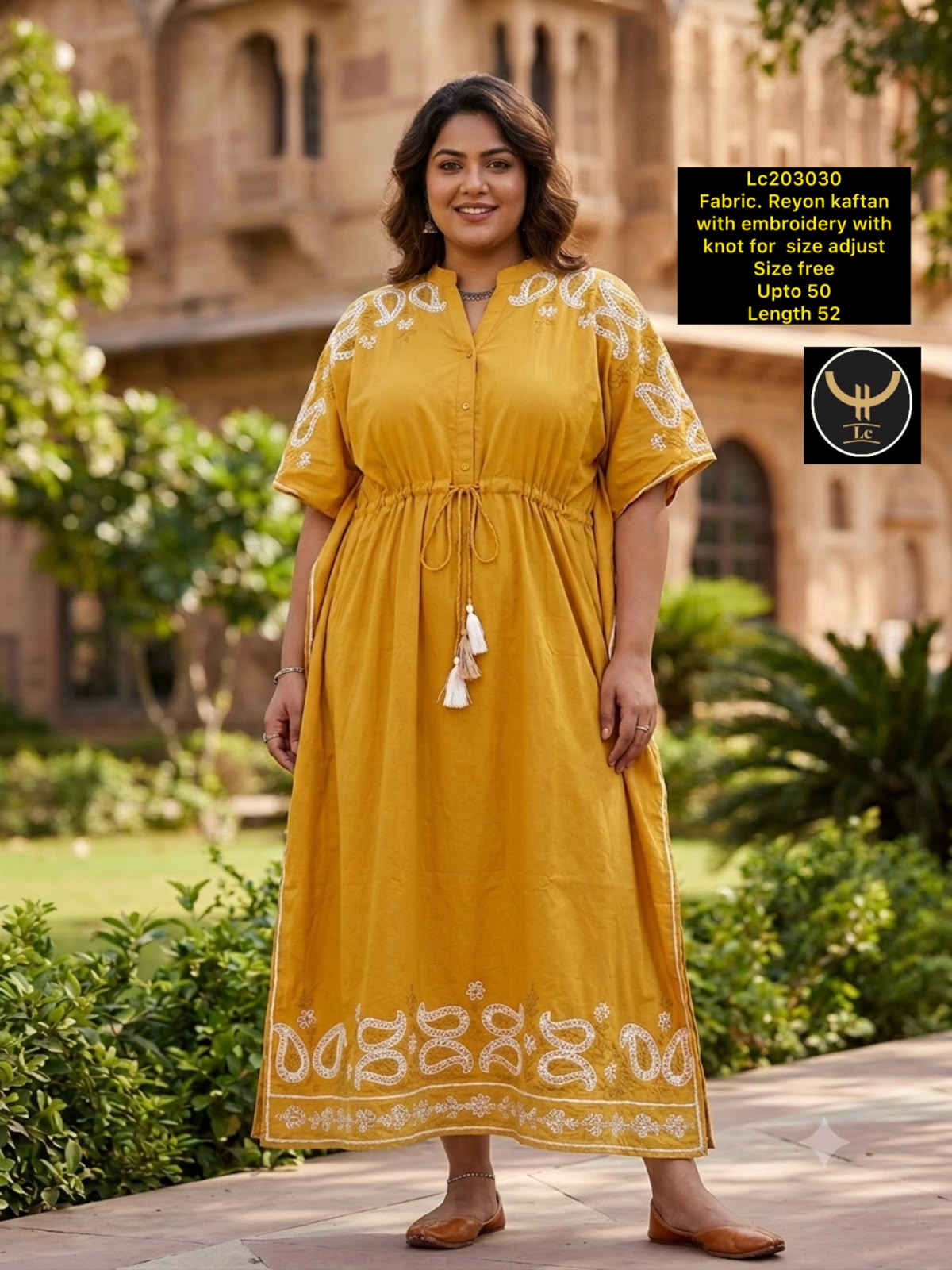 Rayon Kashmiri Embroidered V-Neck Nighty / Loungewear Kaftan Dress