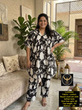 Women Black & White Floral Printed Cotton Rayon Kaftan Co-ord Set