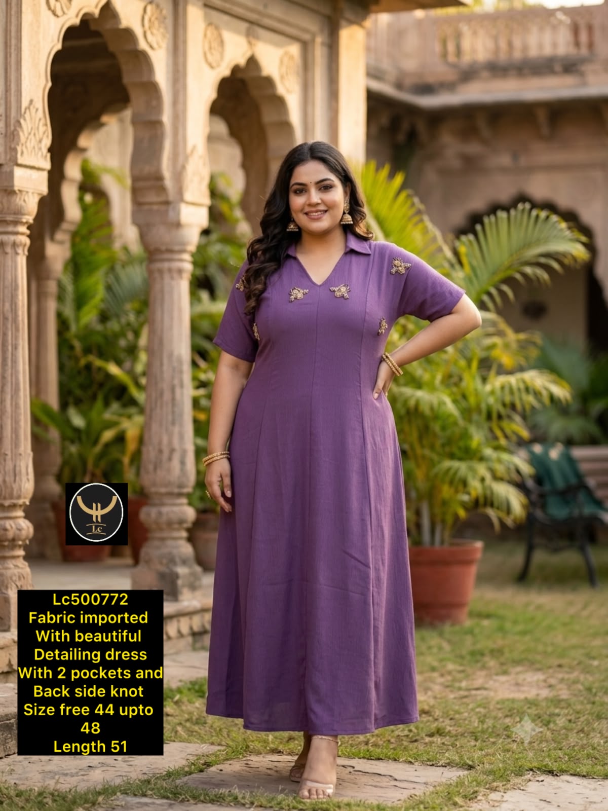 Collared Maxi Dress with Embellished Motif Detailing & Pockets