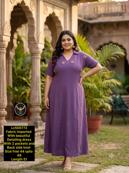 Collared Maxi Dress with Embellished Motif Detailing & Pockets