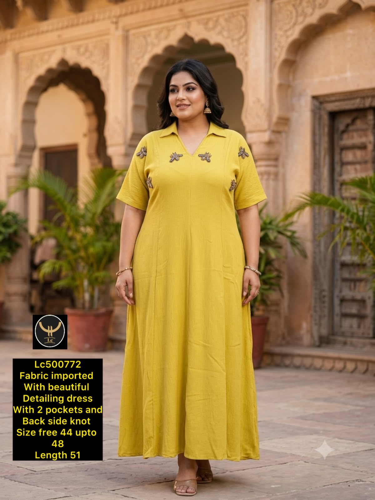 Collared Maxi Dress with Embellished Motif Detailing & Pockets