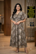 Women Animal Print Georgette Maxi Dress with Rhinestone Work & Full Lining