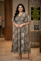 Women Animal Print Georgette Maxi Dress with Rhinestone Work & Full Lining