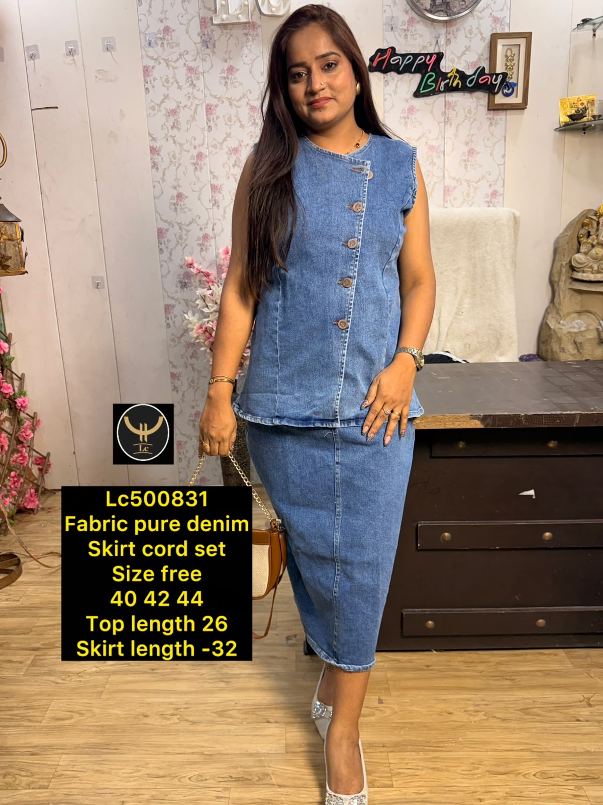 Stylish Pure Denim Asymmetric Skirt Co-Ord Set 