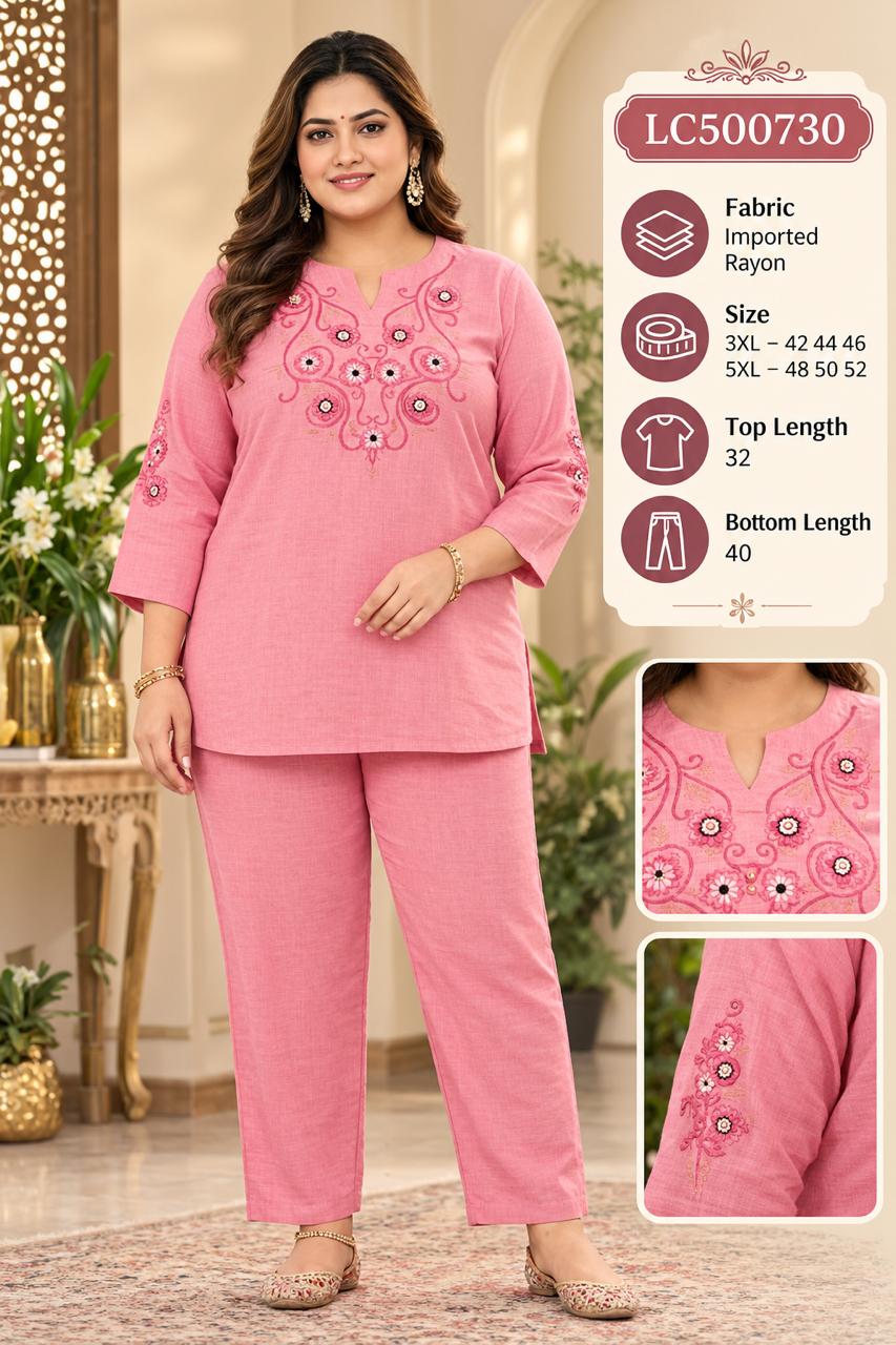 Women's Plus Size Imported Rayon Linen Embroidered Co-Ord Set