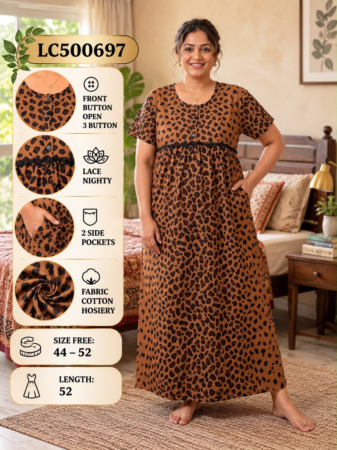 Plus Size Soft Stretchable Cotton Long Nightgown