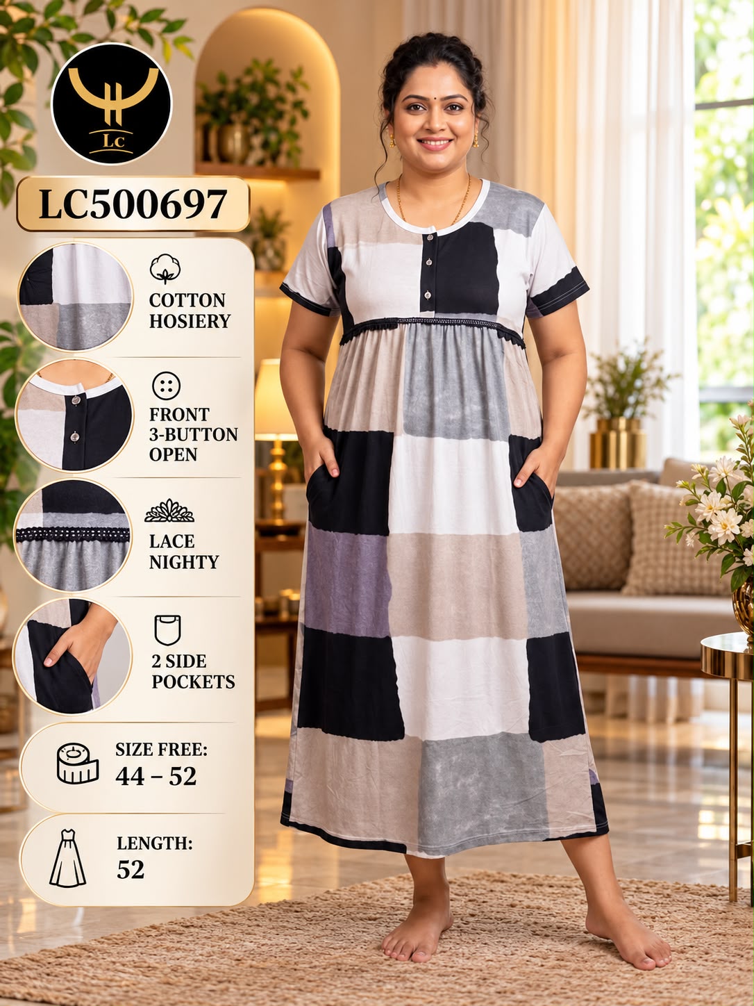 Plus Size Soft Stretchable Cotton Long Nightgown
