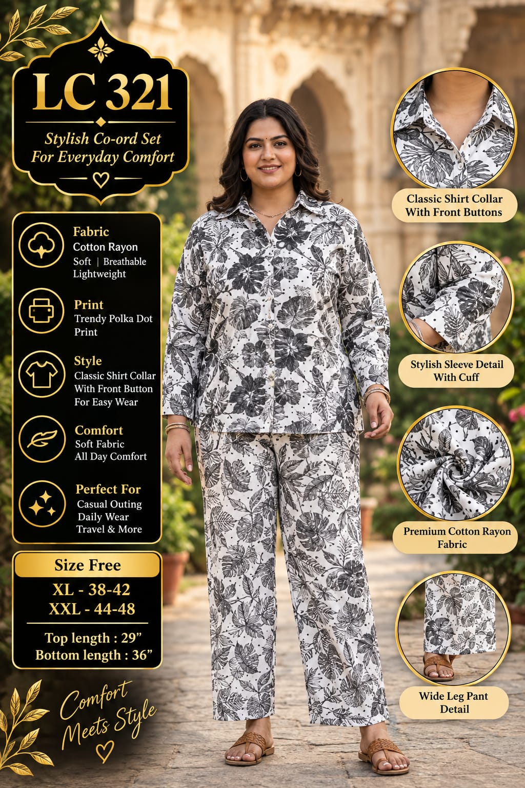 Daily rinted Front-Open Casual Co-ord Set