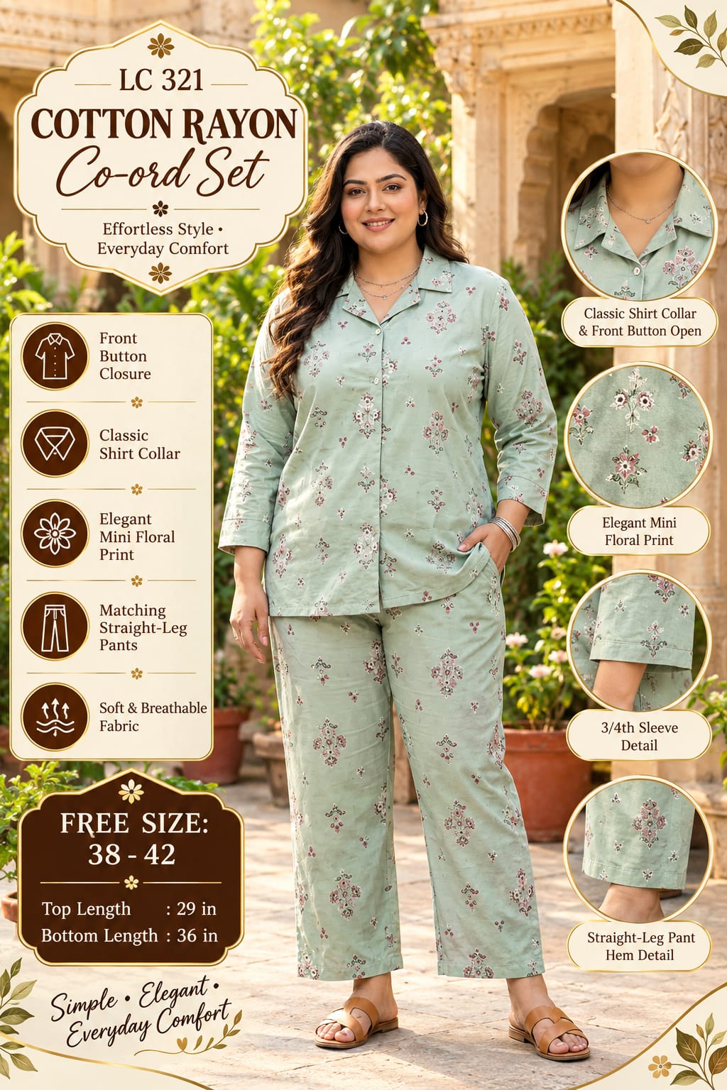 Daily rinted Front-Open Casual Co-ord Set