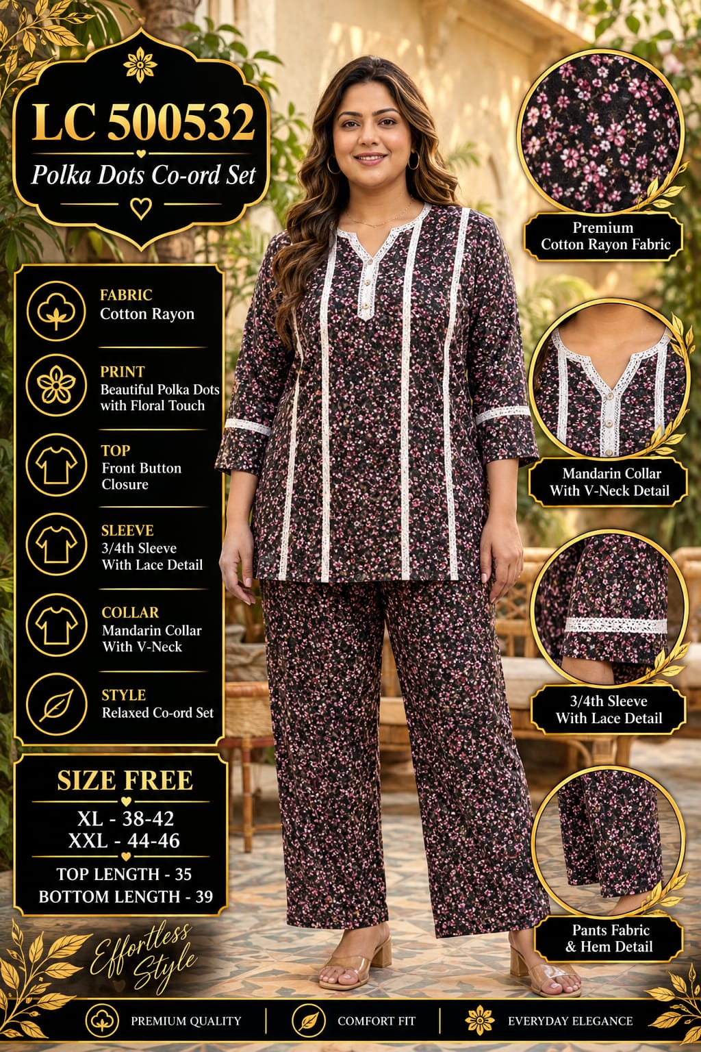 Rayon Cotton Printed Tunic & Palazzo Co-Ord Set with Lace Work