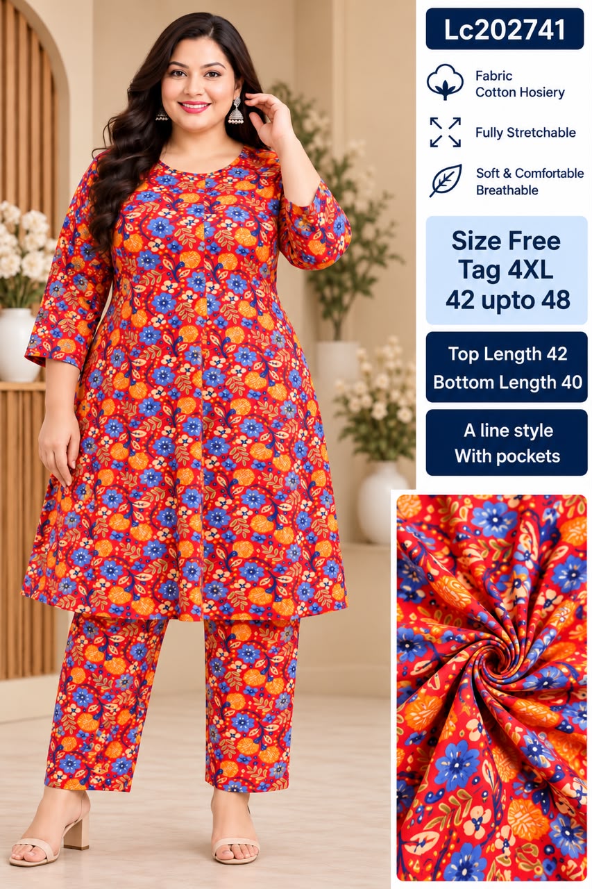 Women Fully Stretchable Cotton Hosiery Long midi Tunic & Trouser