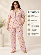 Women's Plus Size Printed Collar Button-Front Night Suit Set