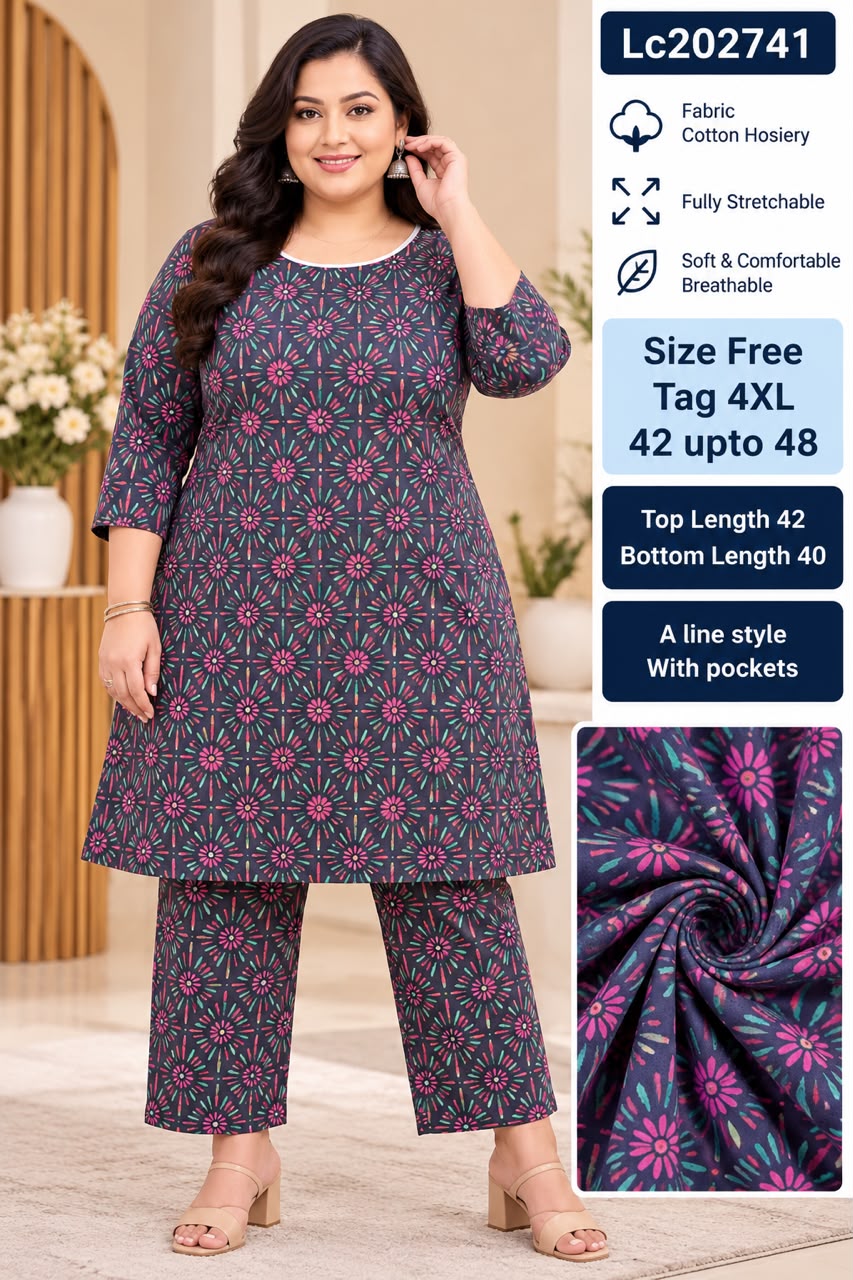 Women Fully Stretchable Cotton Hosiery Long midi Tunic & Trouser