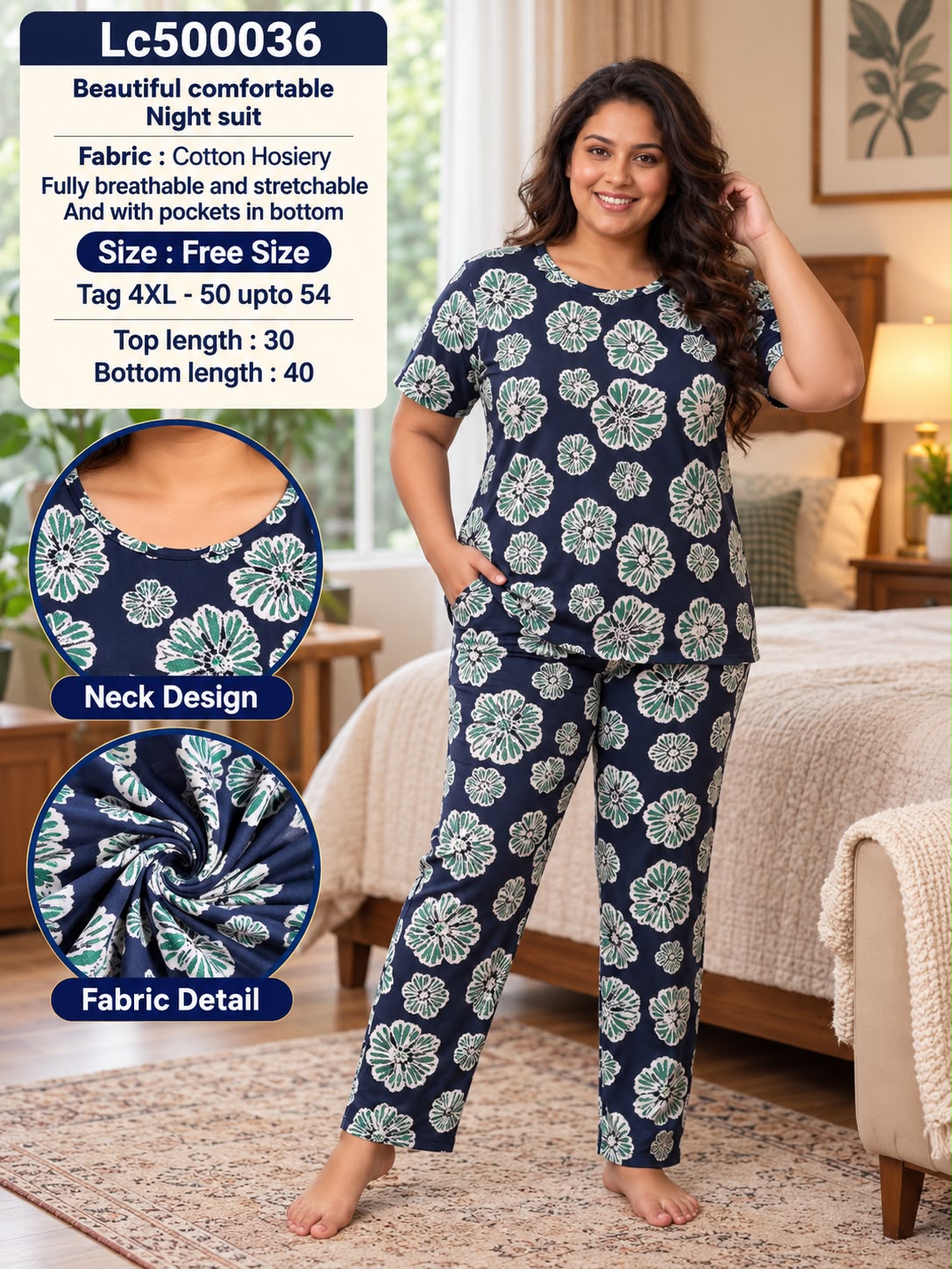 Ultra-Comfortable Printed Cotton Hosiery Lounge & Night Suit Set with Pockets