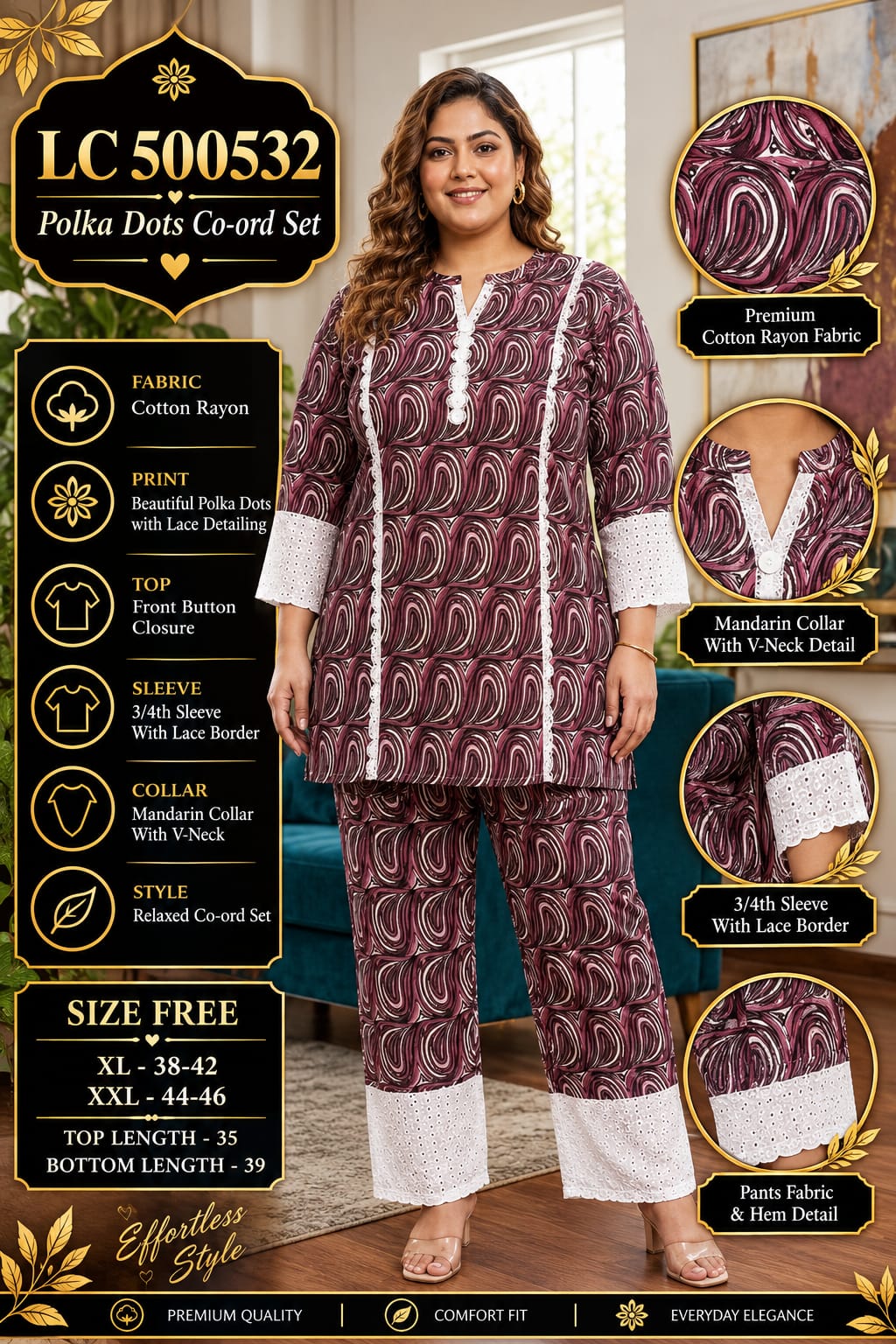 Rayon Cotton Printed Tunic & Palazzo Co-Ord Set with Lace Work