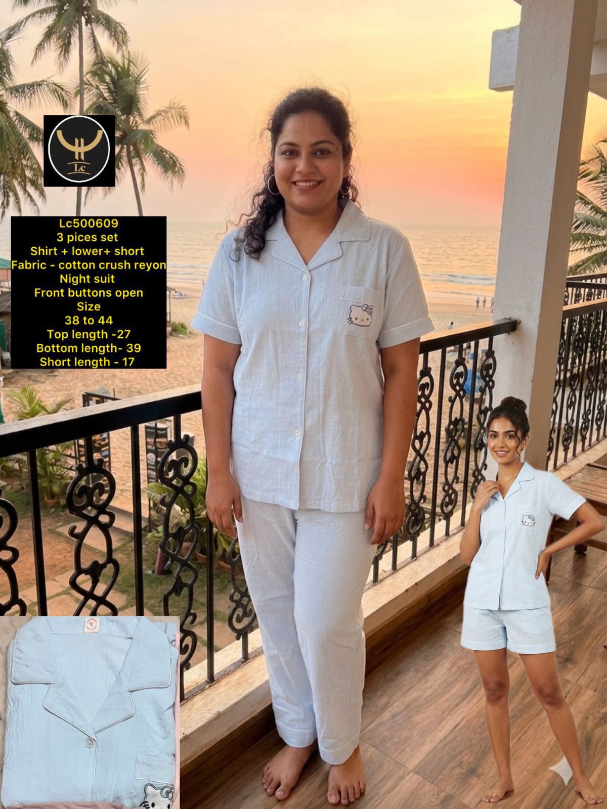 Cute & Comfy 3 Pieces ( Shirt + Lower+Shorts) Night Suit