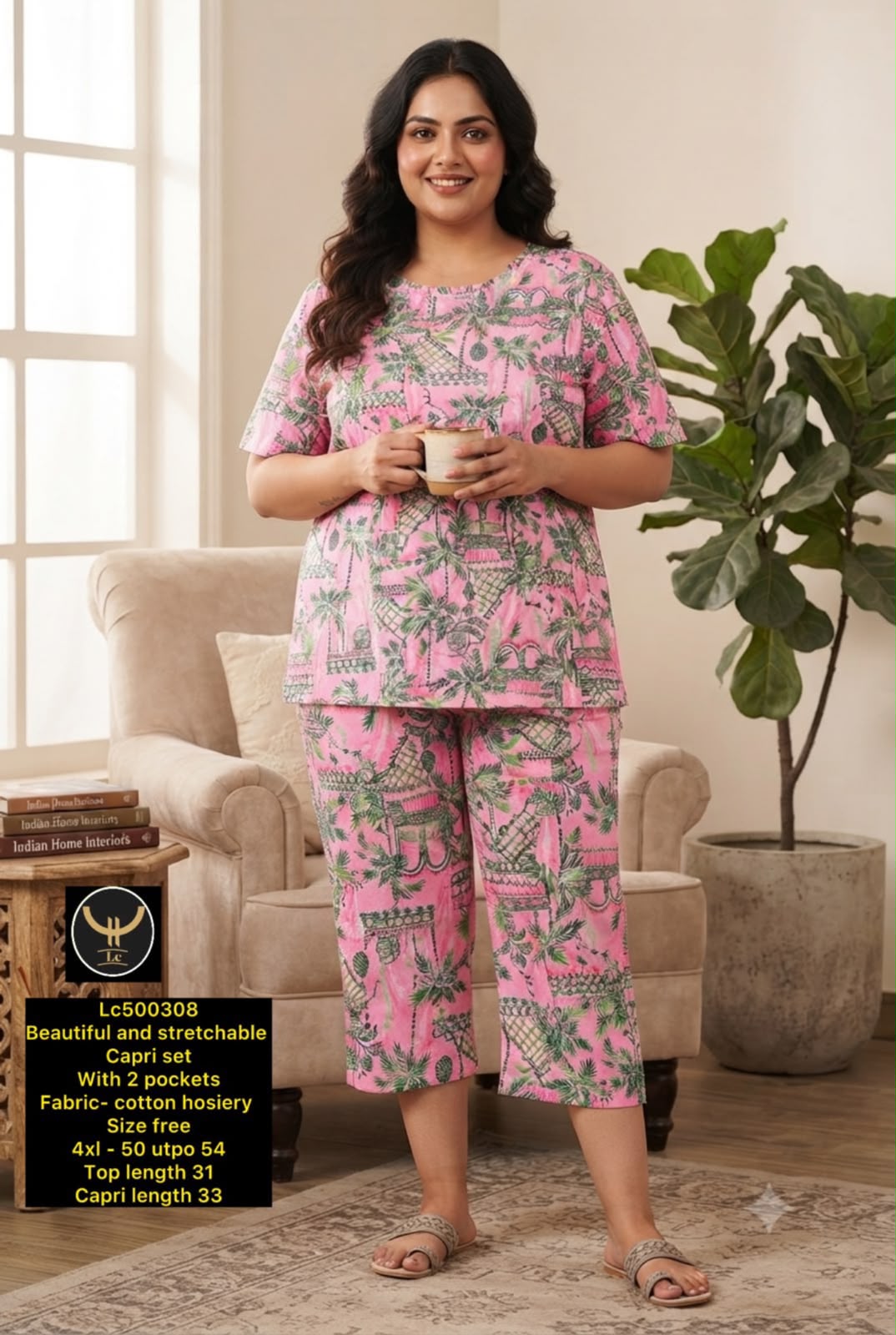 Women's Plus Size Printed Top & Capri Set