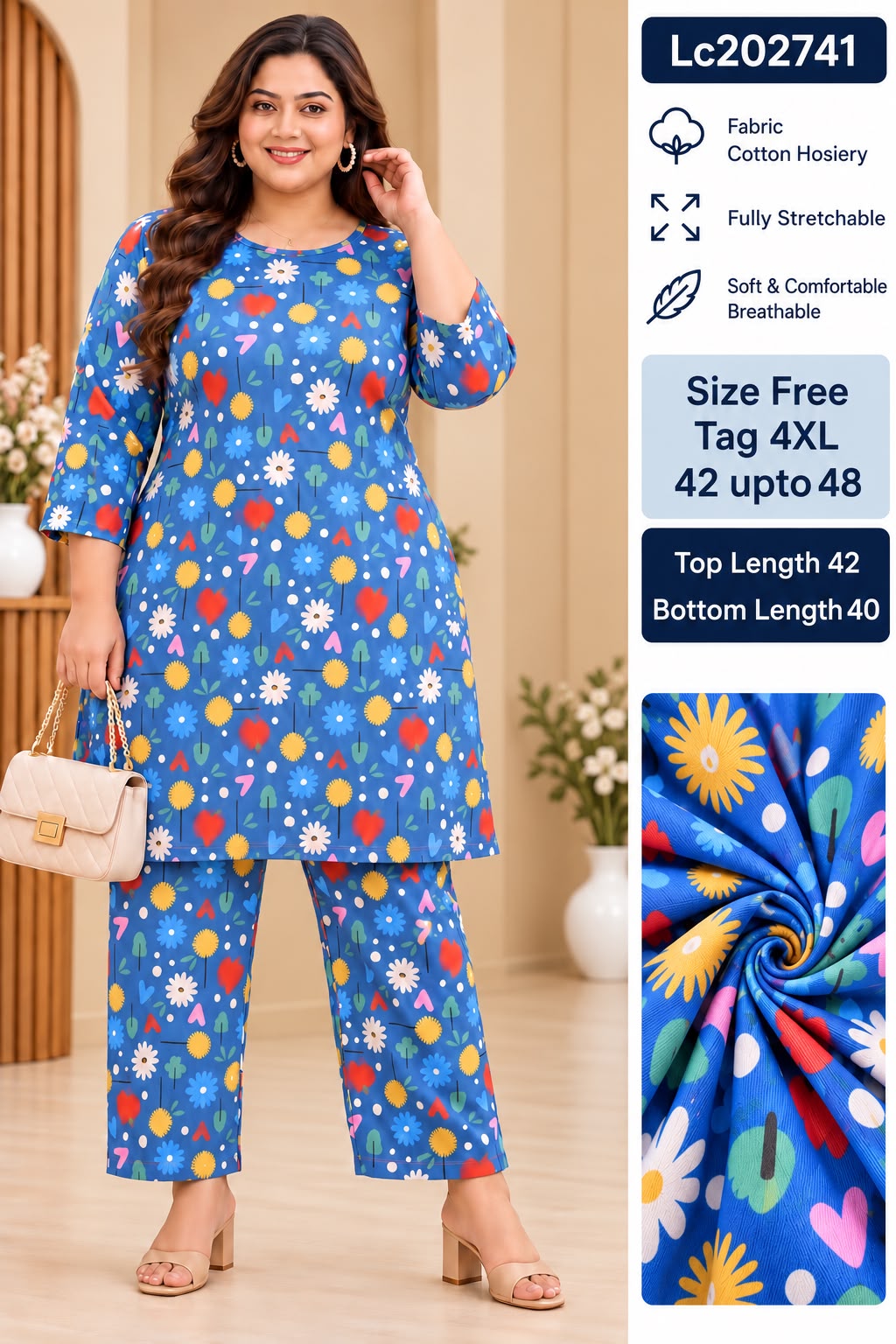 Women Fully Stretchable Cotton Hosiery Long midi Tunic & Trouser