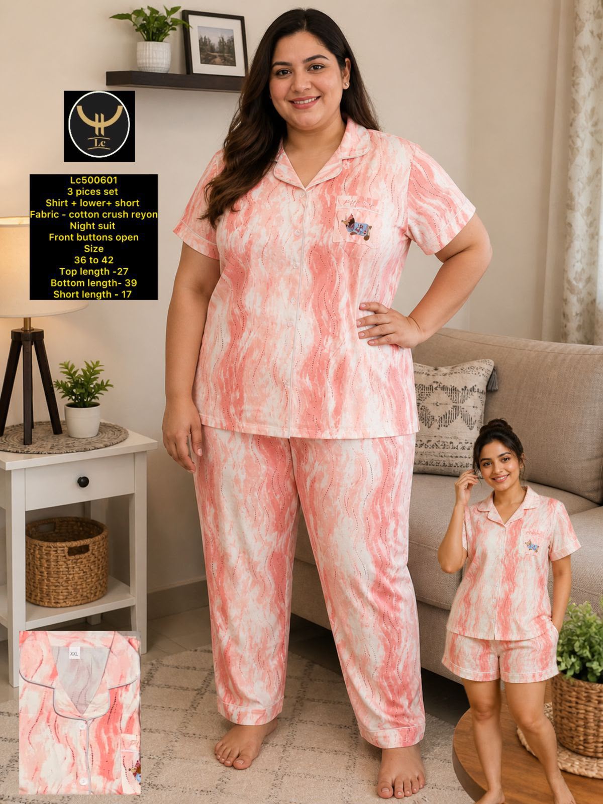 Cute & Comfy 3 Pieces ( Shirt + Lower+Shorts) Night Suit