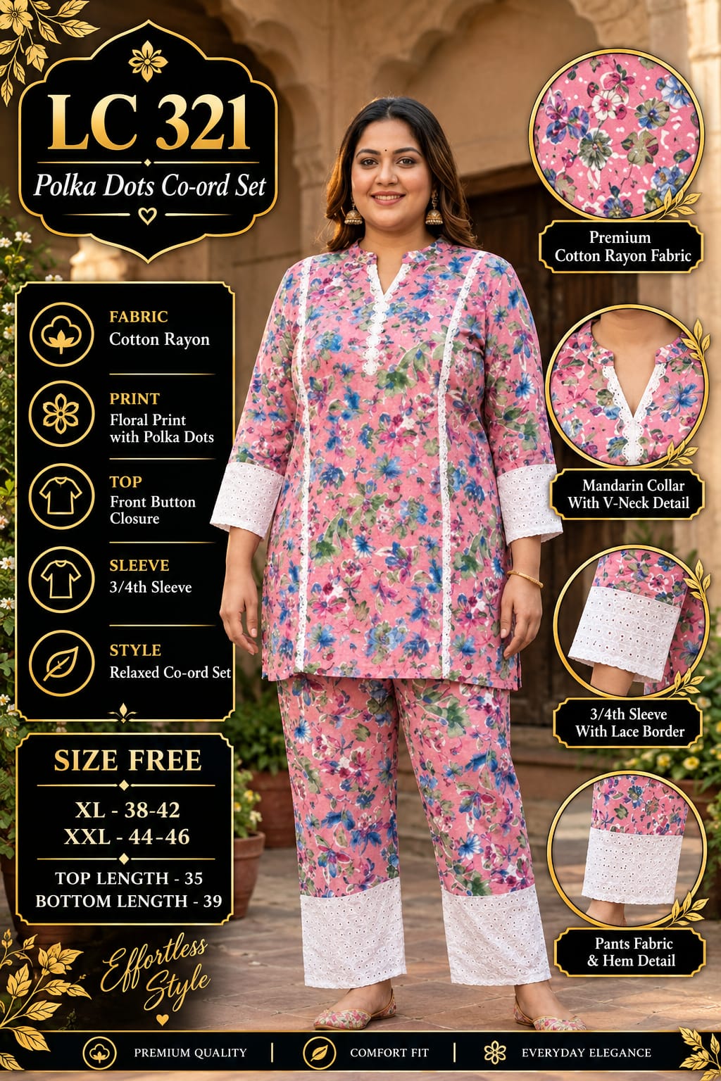 Rayon Cotton Printed Tunic & Palazzo Co-Ord Set with Lace Work