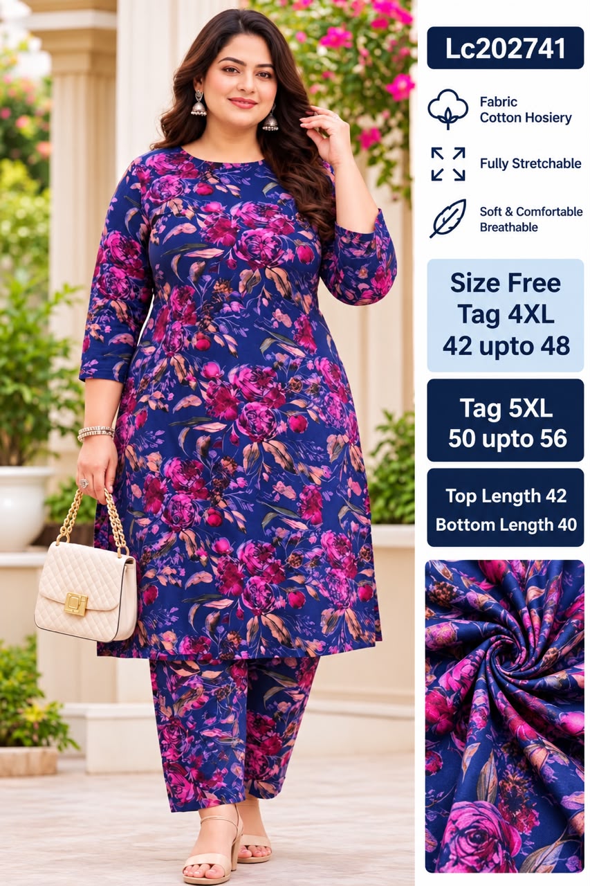 Women Fully Stretchable Cotton Hosiery Long midi Tunic & Trouser