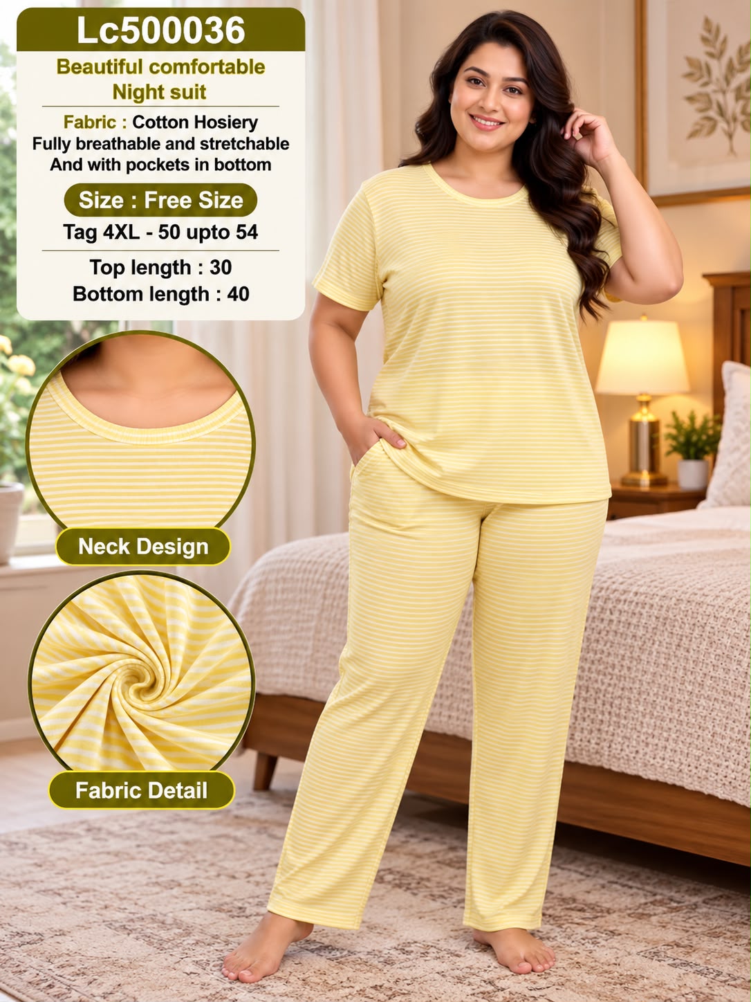Ultra-Comfortable Printed Cotton Hosiery Lounge & Night Suit Set with Pockets