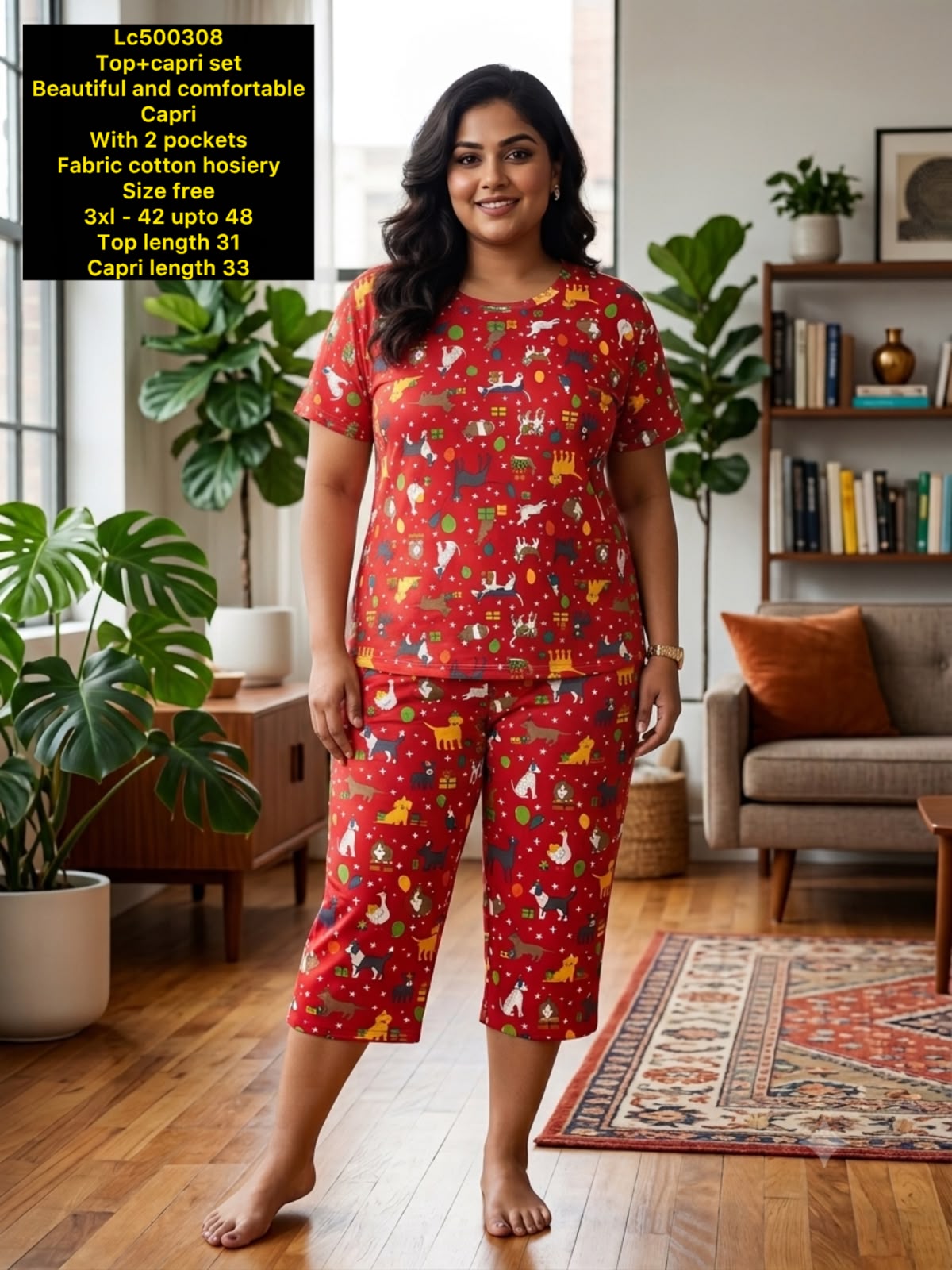 Women's Plus Size Printed Top & Capri Set