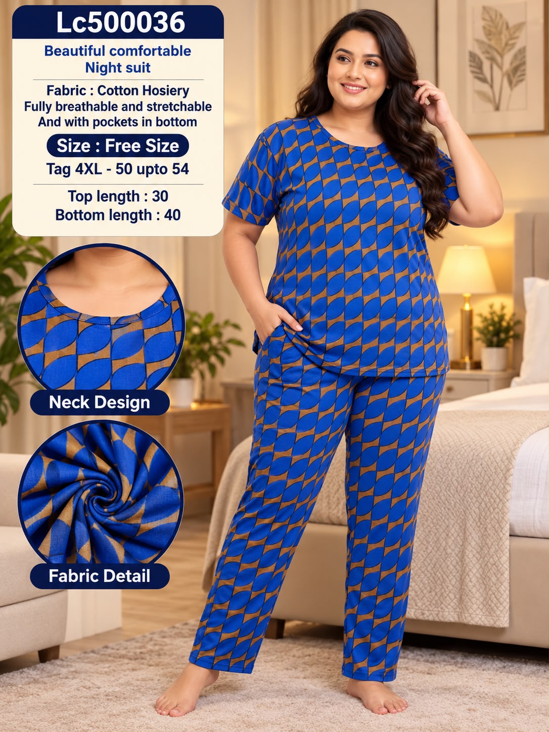 Ultra-Comfortable Printed Cotton Hosiery Lounge & Night Suit Set with Pockets