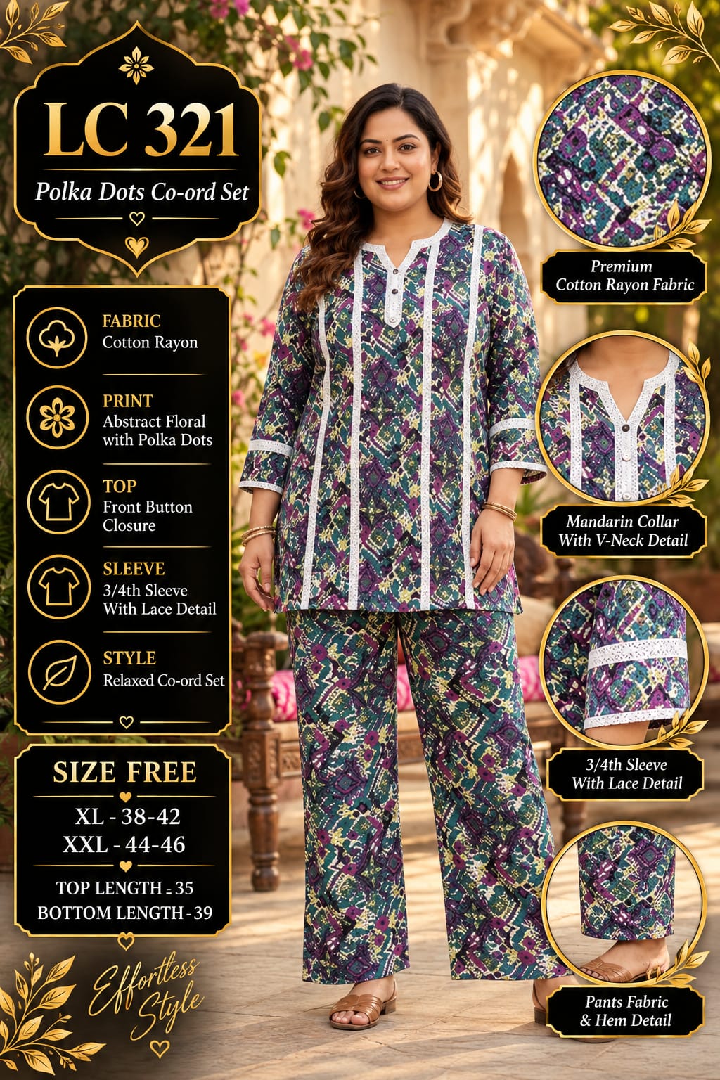 Rayon Cotton Printed Tunic & Palazzo Co-Ord Set with Lace Work