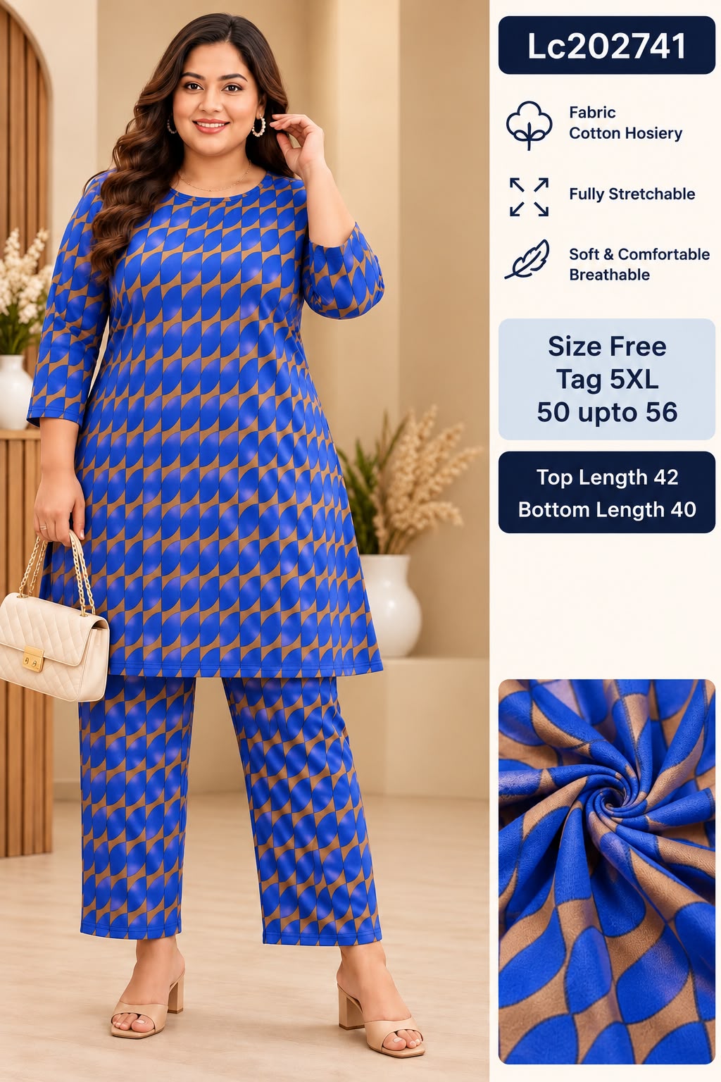 Women Fully Stretchable Cotton Hosiery Long midi Tunic & Trouser