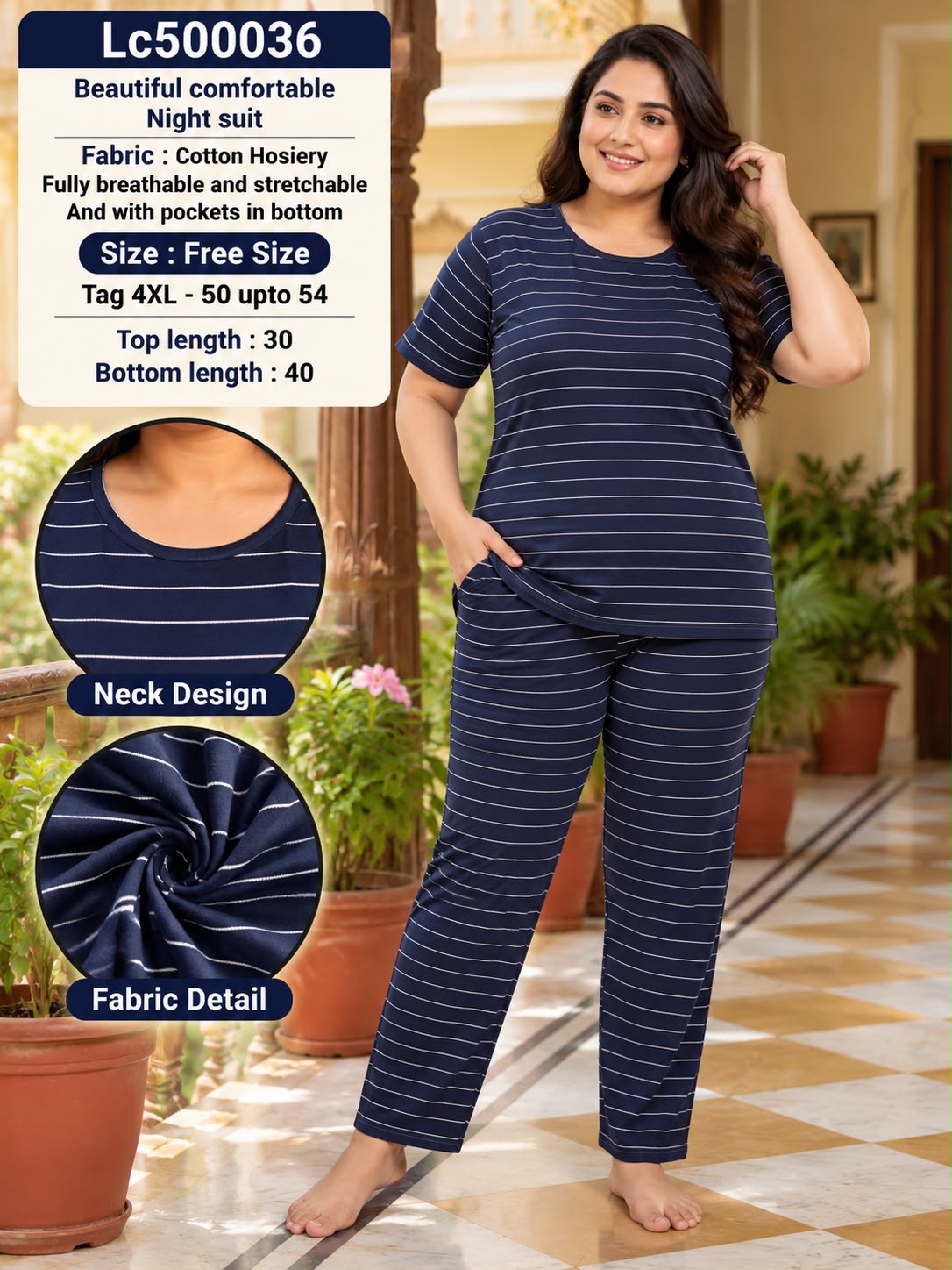 Ultra-Comfortable Printed Cotton Hosiery Lounge & Night Suit Set with Pockets