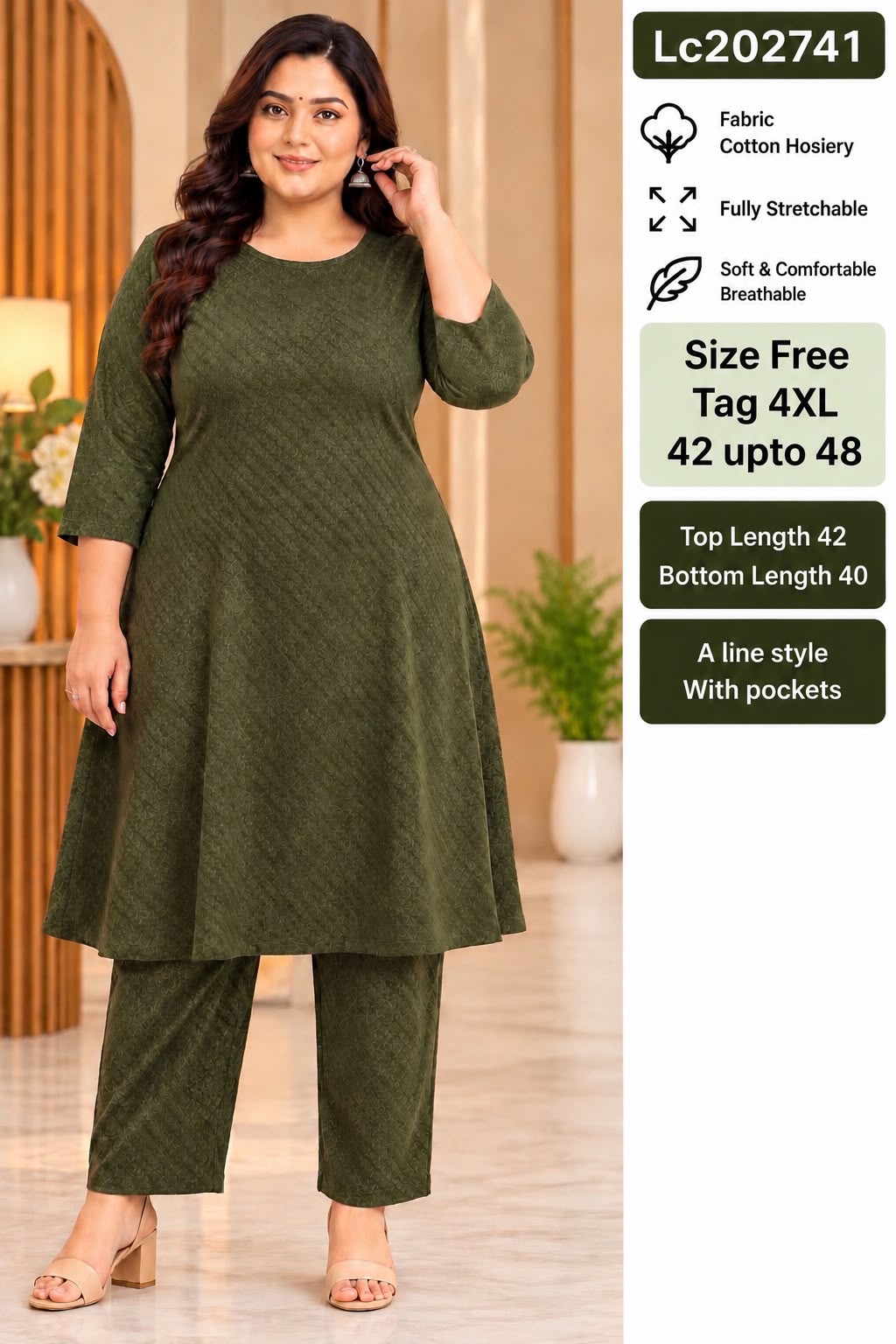Women Fully Stretchable Cotton Hosiery Long midi Tunic & Trouser